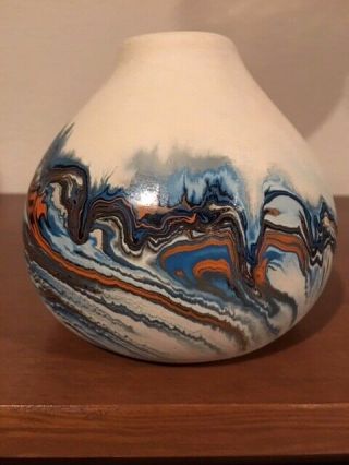 VTG Nemadji Swirl Vase 4” Tall Indian Pottery Native Clay Hand Made USA Stamped 4