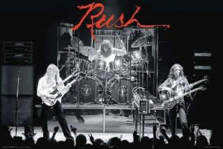 Rush Poster Band Shot On Stage Black And White