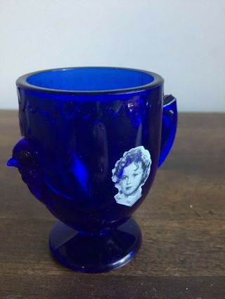 Vintage 1930s Hazel - Atlas Shirley Temple Cobalt Blue Glass Cup and Egg Cup 2