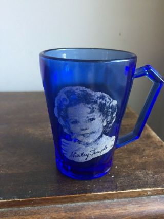 Vintage 1930s Hazel - Atlas Shirley Temple Cobalt Blue Glass Cup and Egg Cup 3
