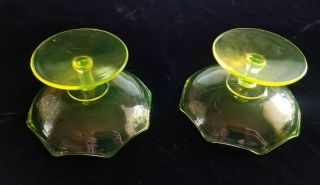 2 Two Small Yellow Vaseline Uranium Glass Fluted Compote Dessert Dishes 3