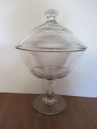 Vintage Clear Glass Large Candy Dish With Lid On Pedestal Round Base 12 " High