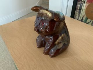 Hull Pottery Usa 196 Sitting Pig Piggy Bank Brown Drip Turquoise Highlights