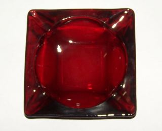 Vintage Anchor Hocking Royal Ruby Red Glass Ashtray Square 4 1/2.