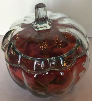 Anchor Hocking Clear Pumpkin Glass Candy Cookie Jar