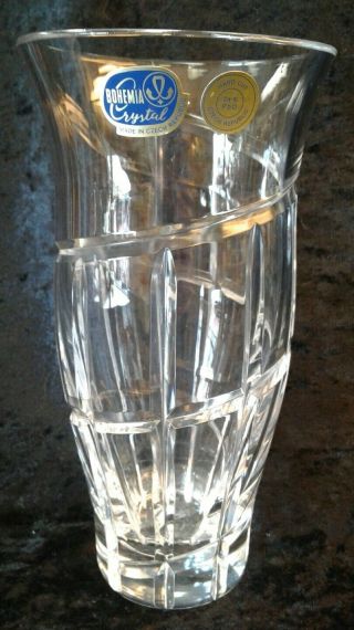 Bohemia Czech Hand Cut Crystal Vase Swirl Cut 24 Lead Crystal 8 " Tall