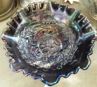 Vintage Imperial Carnival Glass Bowl Windmill Pattern 8 " Ruffled Edge Dish