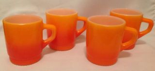 Set Of 4 Vintage Anchor Hocking Fire King Stackable Coffee Cup Mugs Orange Ombre