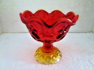 Vintage Nos Amberina Moon & Stars L E Smith Footed Candy Dish Bowl 5 1/4 " Tall