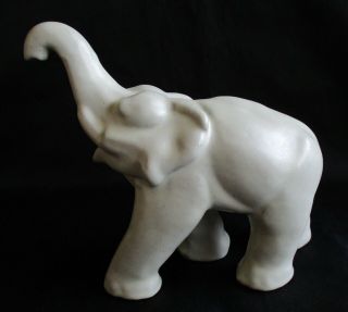 Art Pottery Elephant Figurine White Matte Glaze