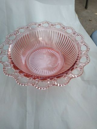 Anchor Hocking Open Lace Edge/old Colony Pink 9 1/2 " Ribbed Bowl