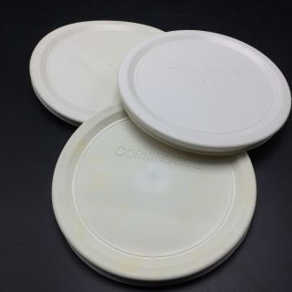 3 Corning Ware White Plastic Round Relacement Lids F - 16 - Pc V - 16 - Pc 5 1/2”
