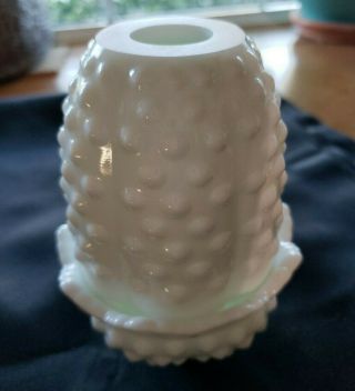 Fenton White Milk Glass Hobnail Fairy Lamp 2 Piece Candle Holder Light Milkglass