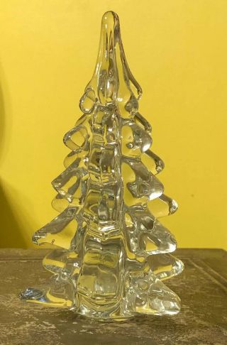 Murano? Vintage Glass Christmas Tree Clear Hand Blown Glass 6.  5”