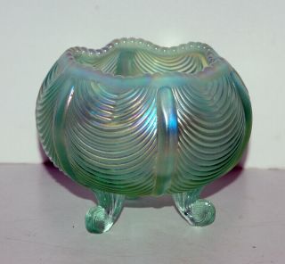 Fenton Irridescent Opalescent Green Rose Bowl Vase 95th Anniversary With Label