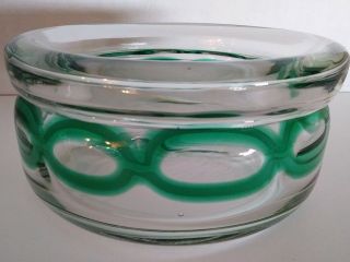 Vintage Thick/heavy Solid Glass Bowl - Blue/green Woven Chain
