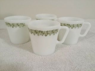 4 Vtg Pyrex Milk Glass Coffee Mugs Cups W Corelle Spring Blossom / Crazy Daisy
