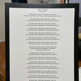Rare Harry Styles Live On Tour 2018 Vip Sign Of The Times Sott Lyric Sheet