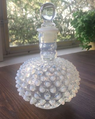 Vintage Fenton White Opalescent Hobnail Perfume Bottle Decanter W/ Stopper