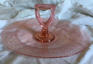 Vintage Pink Depression Glass Oval Sandwich Dessert Platter With Center Handle