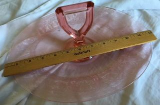 Vintage Pink Depression Glass Oval Sandwich Dessert Platter with Center Handle 3