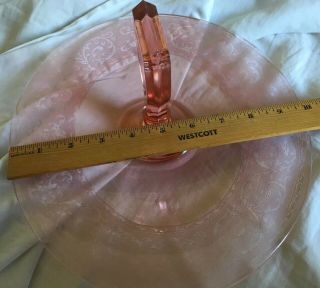 Vintage Pink Depression Glass Oval Sandwich Dessert Platter with Center Handle 4