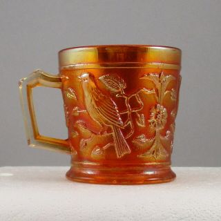 Imperial Marigold Robin Carnival Glass Handled Mug