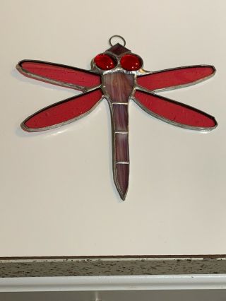 Dragonfly (purple) Handmade - Stained Glass - Sun Catcher - 5” X 6” Inc.