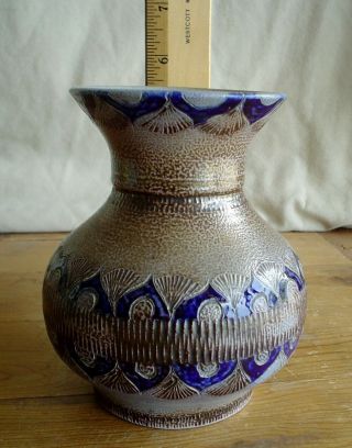 Vintage Studio Art Pottery Stoneware Vase Blue And Brown Glaze Signed On Bottom