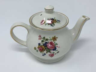 Sadler Windsor Floral Small Teapot Made In England Gold Trim W/ Red Yellow Blue 3