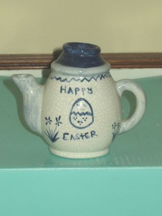 The Potting Shed Dedham Pottery Unusual Happy Easter Candlestick Teapot 2