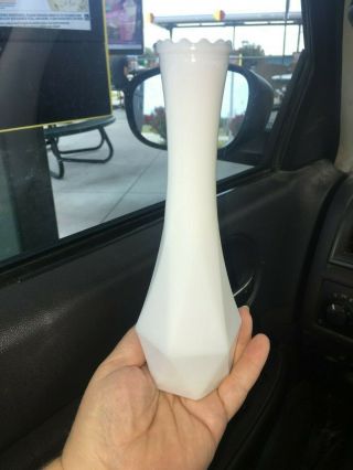 Vintage Milk Glass Bud Vase - Paneled 8 1/2 " Tall -