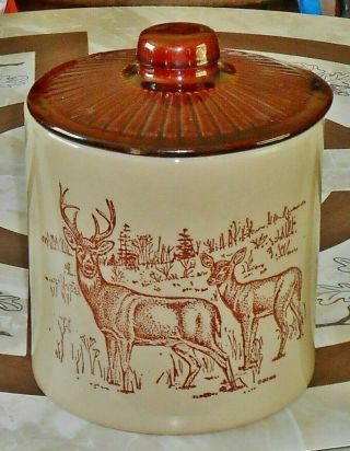 Vintage Monmouth White Tail Deer Buck Doe Cookie Jar Canister 9 " Tall