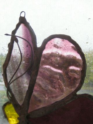 Vintage Large Leaded Stained Thick Natural Glass Butterfly Sun Catcher Handmade 2