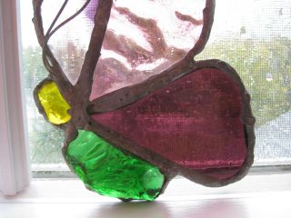 Vintage Large Leaded Stained Thick Natural Glass Butterfly Sun Catcher Handmade 3