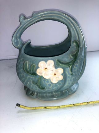 Vintage Antique Weller Pottery Basket Vase Art Green And Blue Textured