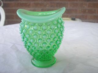Fenton Green Opalescent Hobnail Footed Top Hat Design Vase