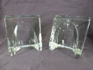 Vintage Blenko Art Glass Mcm Wayne Husted Design Ice Block Bookends