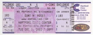 Rare Guns N Roses 12/3/02 Hartford Ct Civic Center Concert Ticket And & Gnr