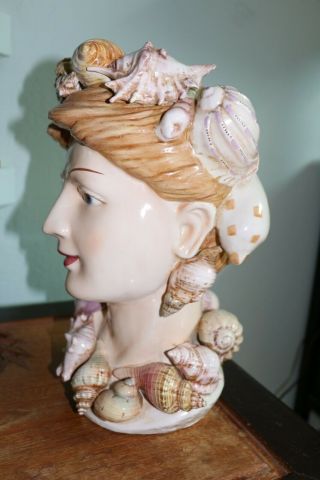 Large Lady Head Ceramic Vase Ocean Seashells 3