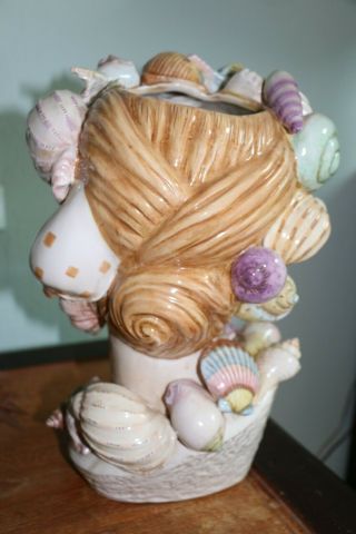Large Lady Head Ceramic Vase Ocean Seashells 4