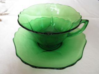 Old Cambridge Glass Forest Green Cup And Saucer