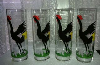 4 Vintage Federal Glass Rooster Glasses