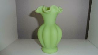 Fenton Glass Lime Green Sherbet Satin Vase Melon Rib