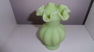 Fenton Glass Lime Green Sherbet Satin Vase Melon Rib 3