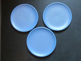 3 Vtg 1930s Catalina Island Art Pottery Dinner Plates Blue 10 ¼”