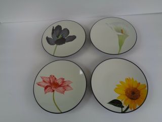 Noritake Colorwave Graphite Stoneware 6 1/4 " Floral Plates Black Backside