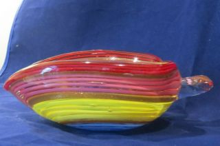 Vintage Murano Glass Leaf Stem Bowl Stripes Rose Gold Dust red,  blue,  yellow,  pink 4