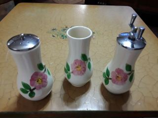 Vintage Franciscan Usa Desert Rose Bulbous Salt And Pepper Mills And Bud Vase