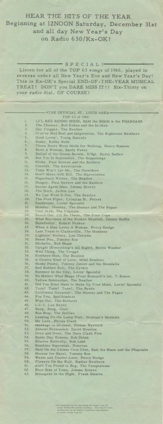 KXOK St.  Louis Top 40 Radio Music Survey 1 - 7 - 67,  Top 63 of 1966 Monkees 1 7 2